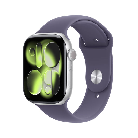 Apple Watch Series 11 GPS 46mm Silver Aluminium Case with Purple Fog Sport Band - S/M