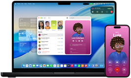 14-inch MacBook Pro and iPhone 16 — the iPhone is calling a contact named Luis while the MacBook Pro shows the same call in the Phone app