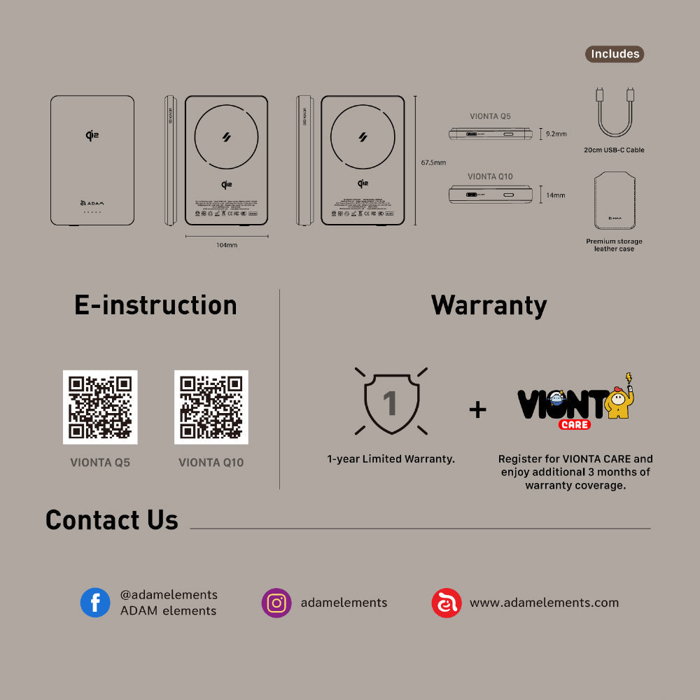 VIONTA Q10-Qi2 Ultra-Slim Power Bank - Titanium