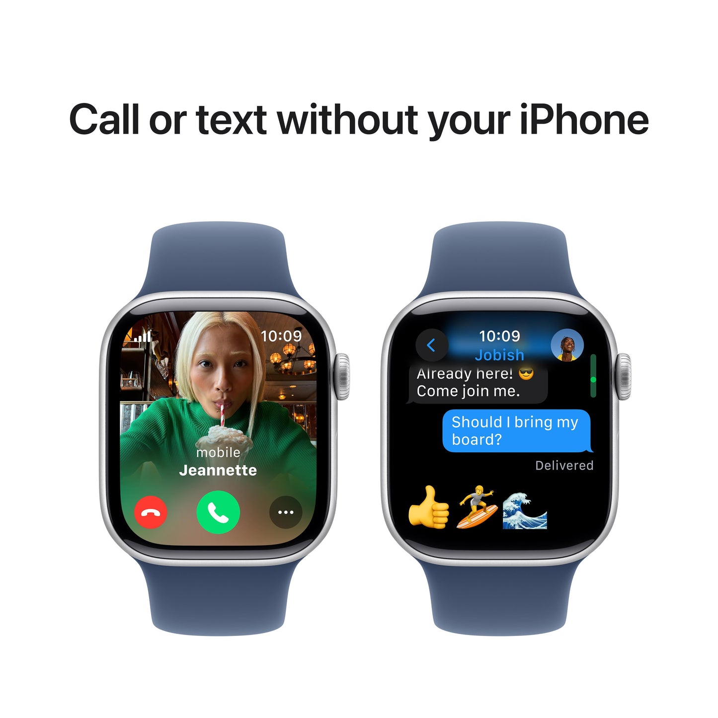 Apple Watch Series 10 GPS + Cellular 42mm Silver Aluminium Case with Denim Sport Band - S/M