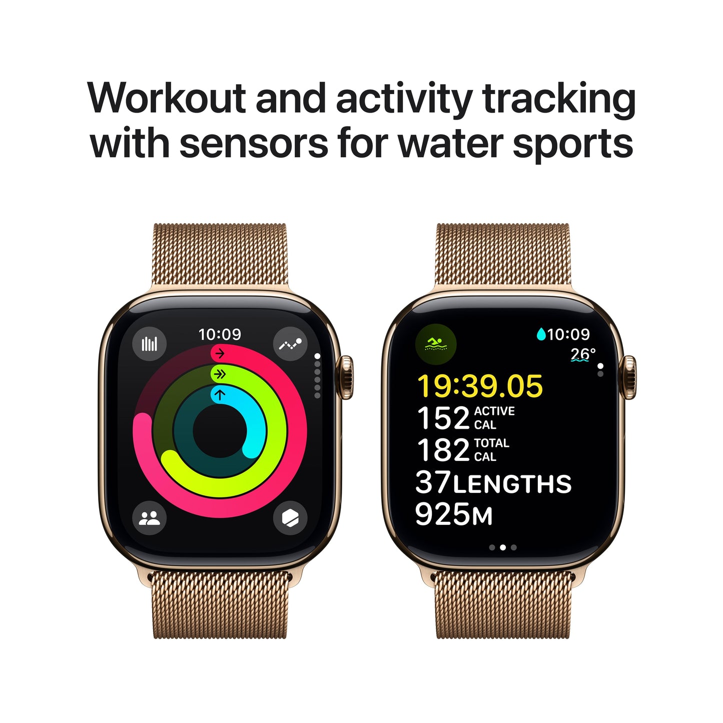 Apple Watch Series 10 GPS + Cellular 46mm Gold Titanium Case with Gold Milanese Loop - M/L