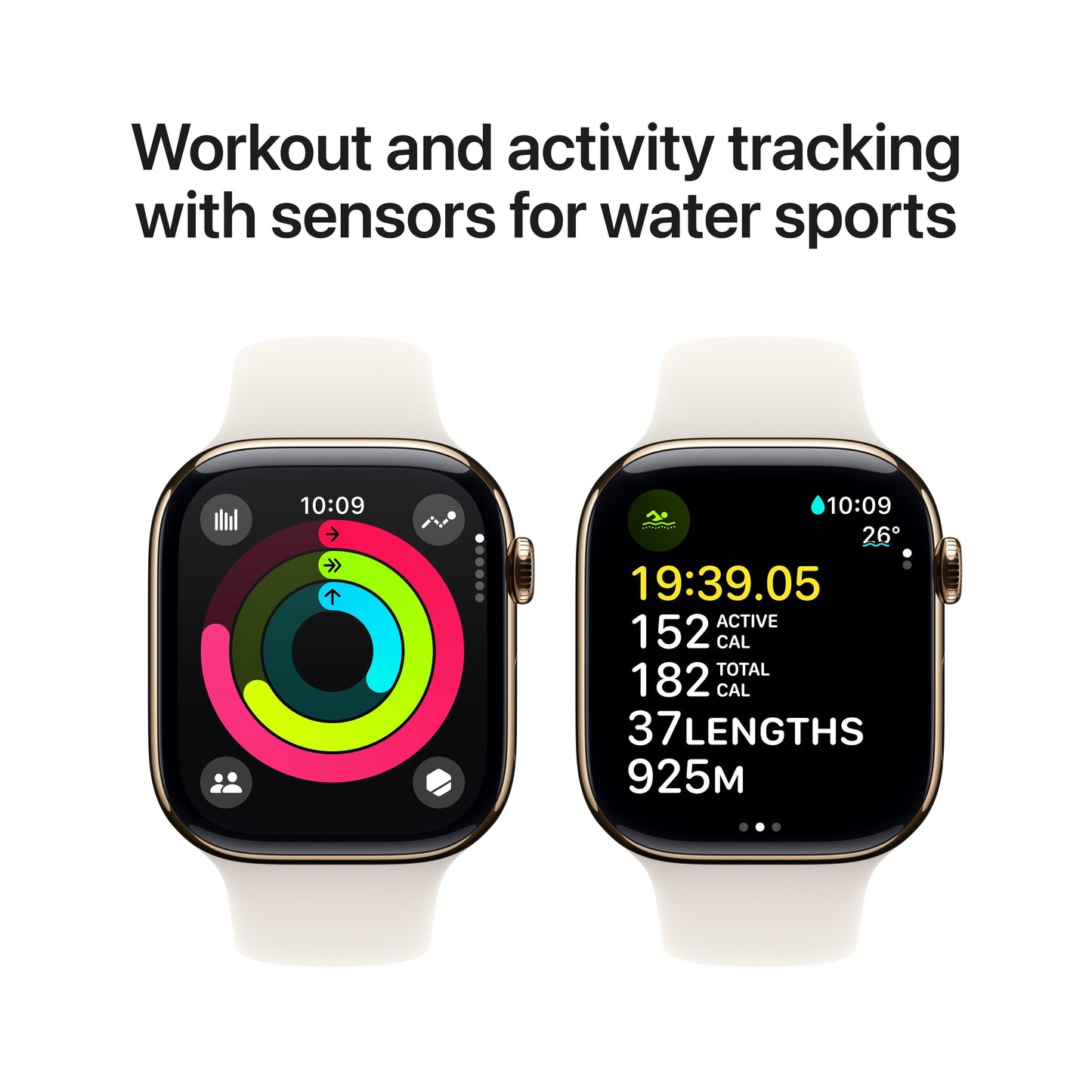 Apple Watch Series 10 GPS + Cellular 46mm Gold Titanium Case with Starlight Sport Band - S/M