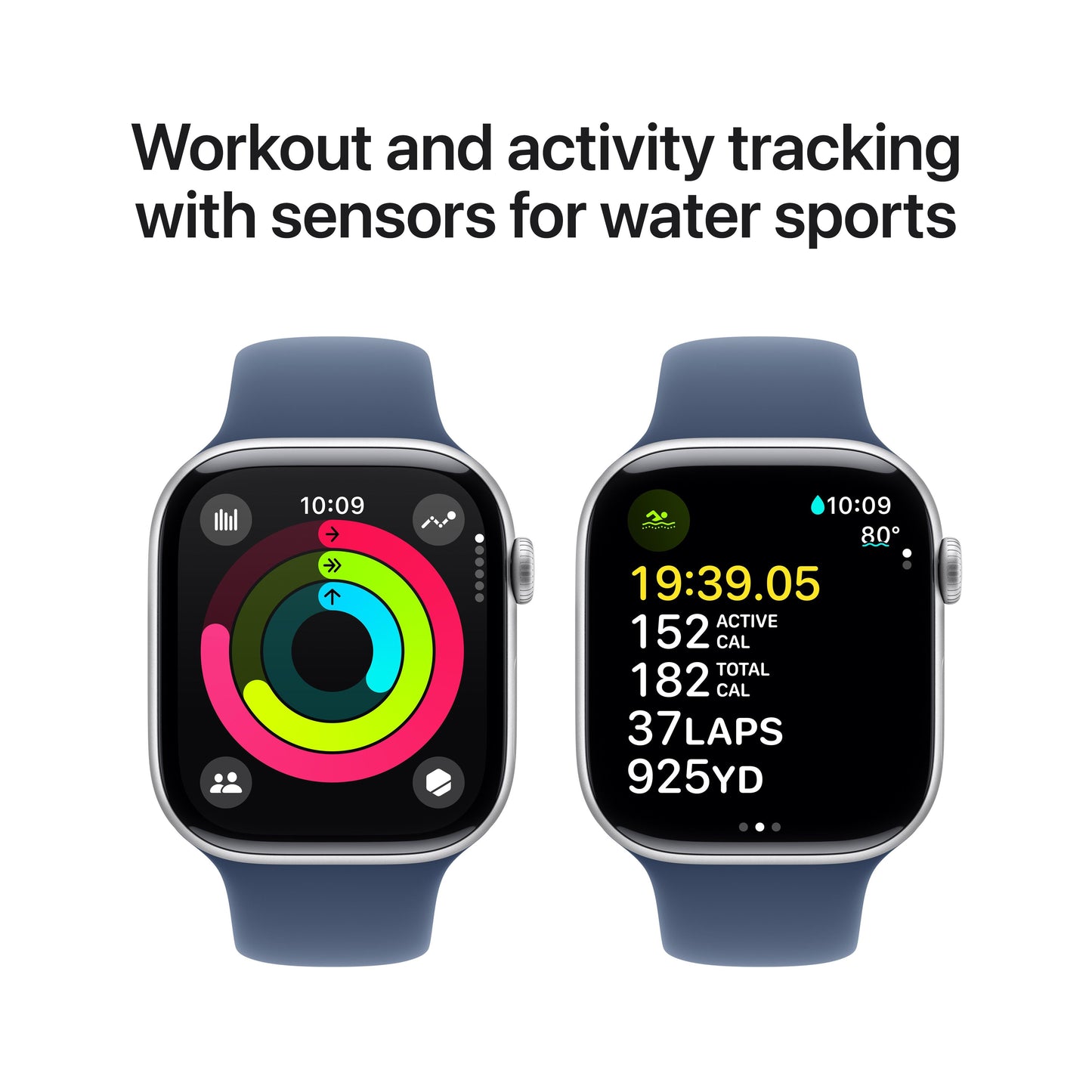Apple Watch Series 10 GPS + Cellular 46mm Silver Aluminium Case with Denim Sport Band - S/M