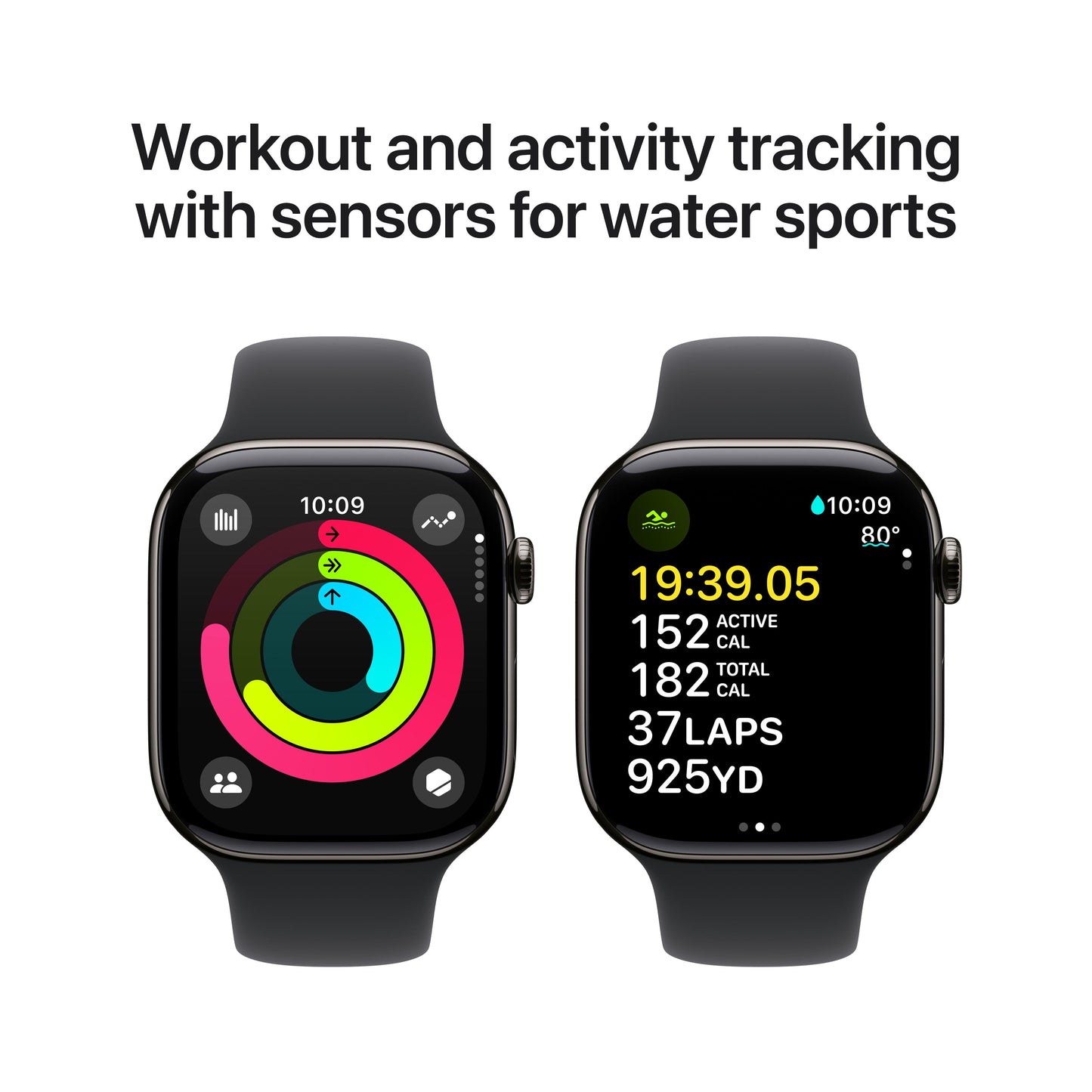 Apple Watch Series 10 GPS + Cellular 46mm Slate Titanium Case with Black Sport Band - S/M