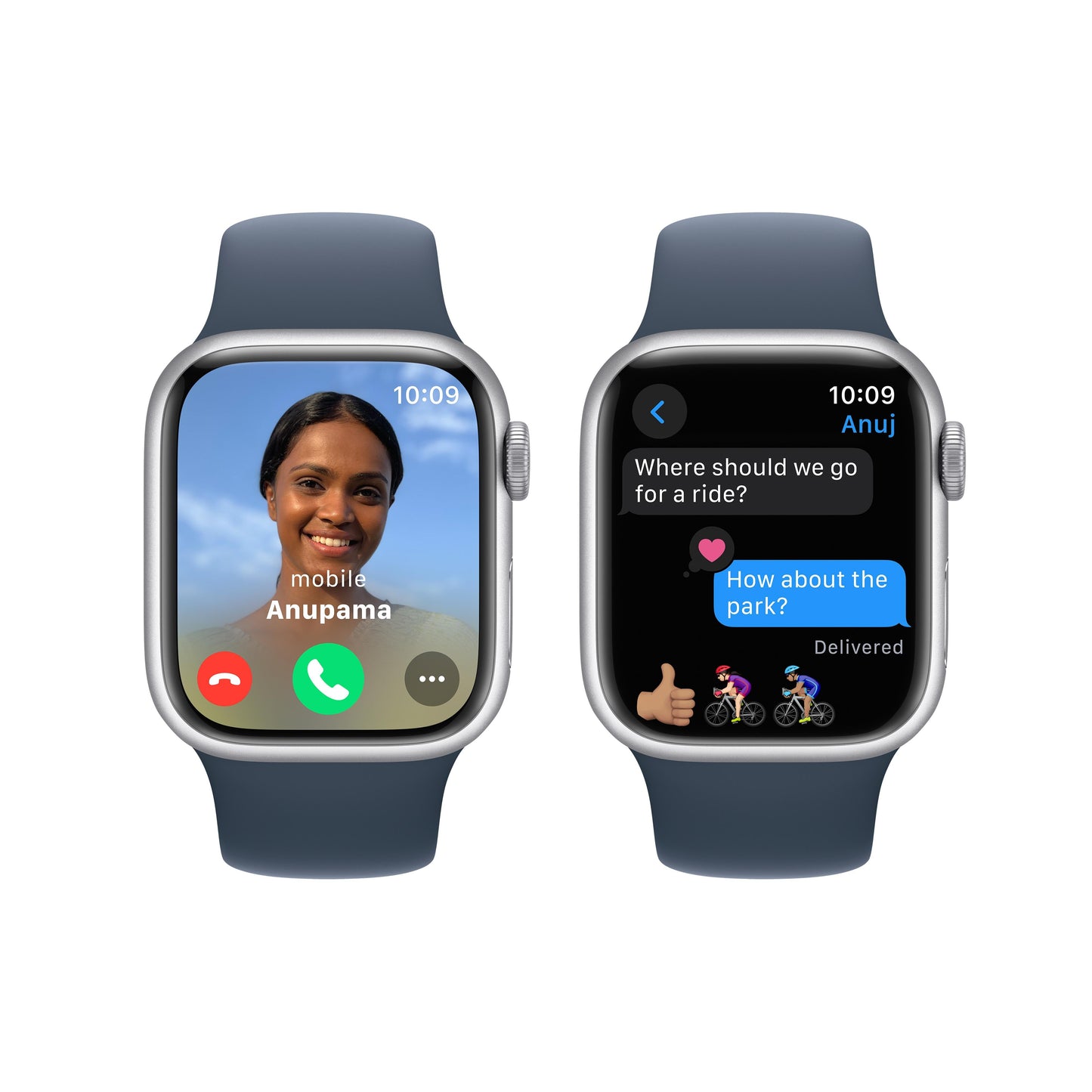 Apple Watch Series 9 GPS 41mm Silver Aluminium Case with Storm Blue Sport Band - M/L