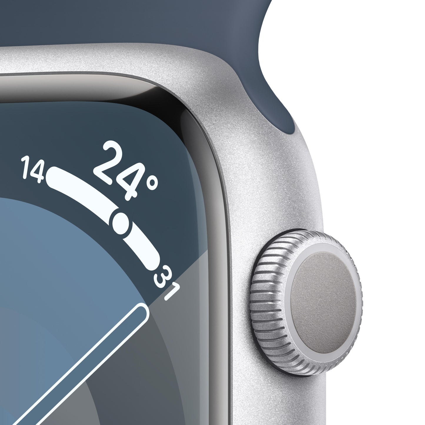 Apple Watch Series 9 GPS 45mm Silver Aluminium Case with Storm Blue Sport Band - M/L