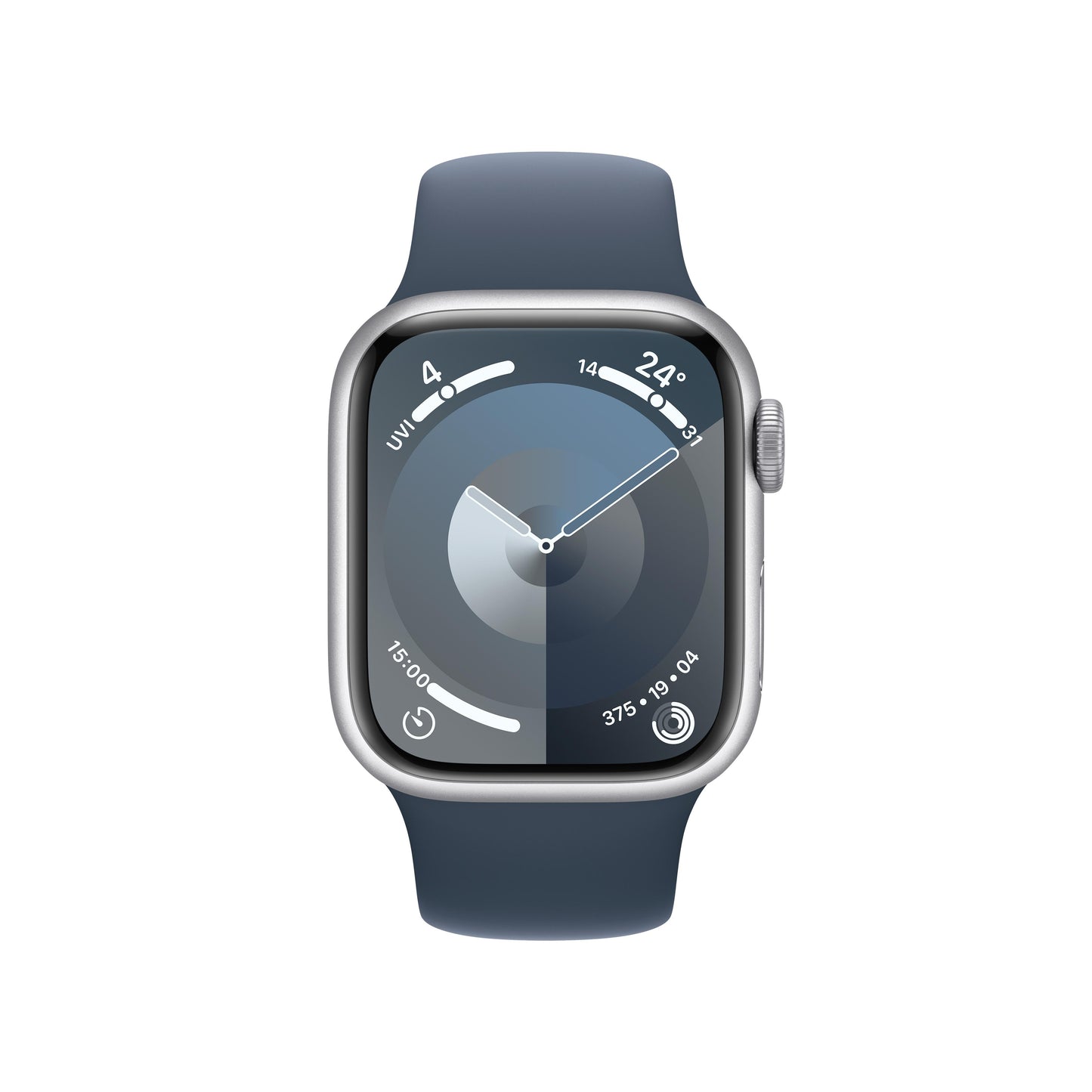 Apple Watch Series 9 GPS + Cellular 41mm Silver Aluminium Case with Storm Blue Sport Band - M/L