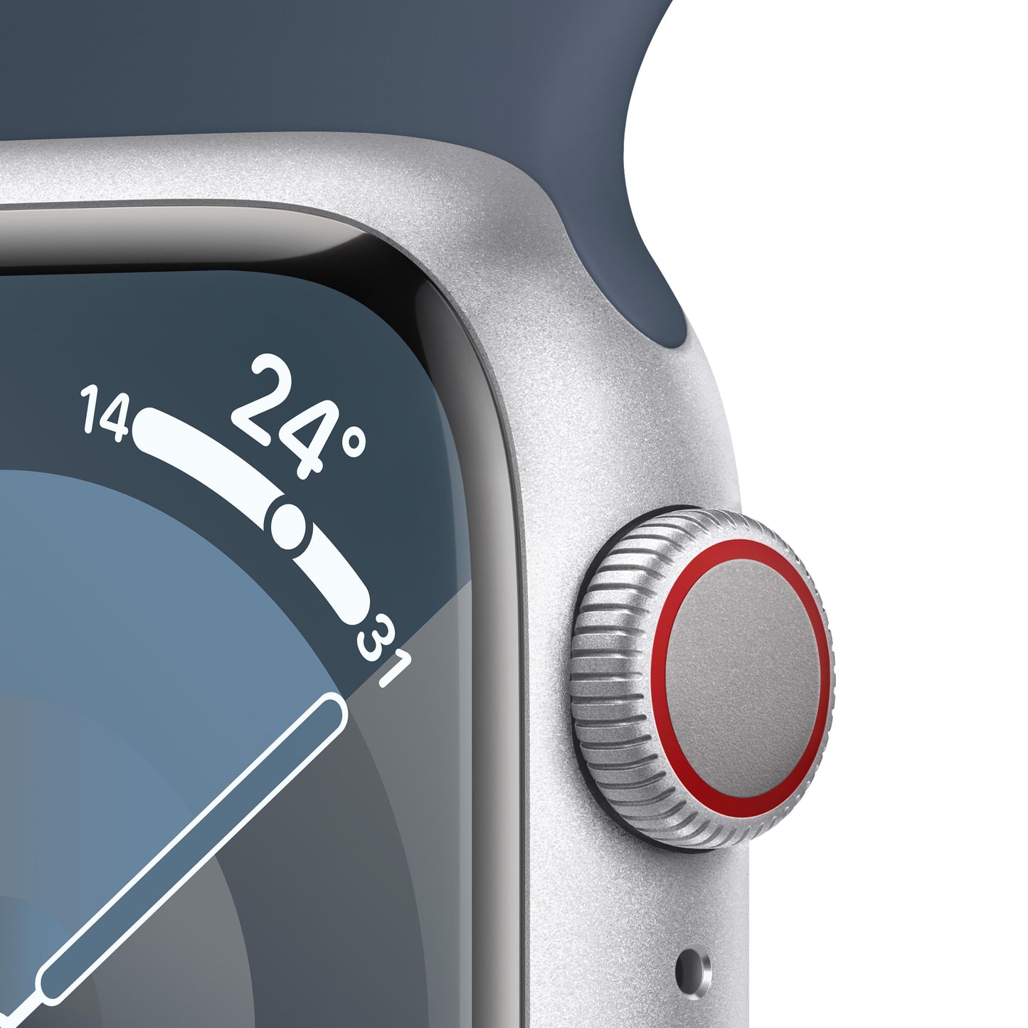 Apple Watch Series 9 GPS + Cellular 41mm Silver Aluminium Case with Storm Blue Sport Band - M/L
