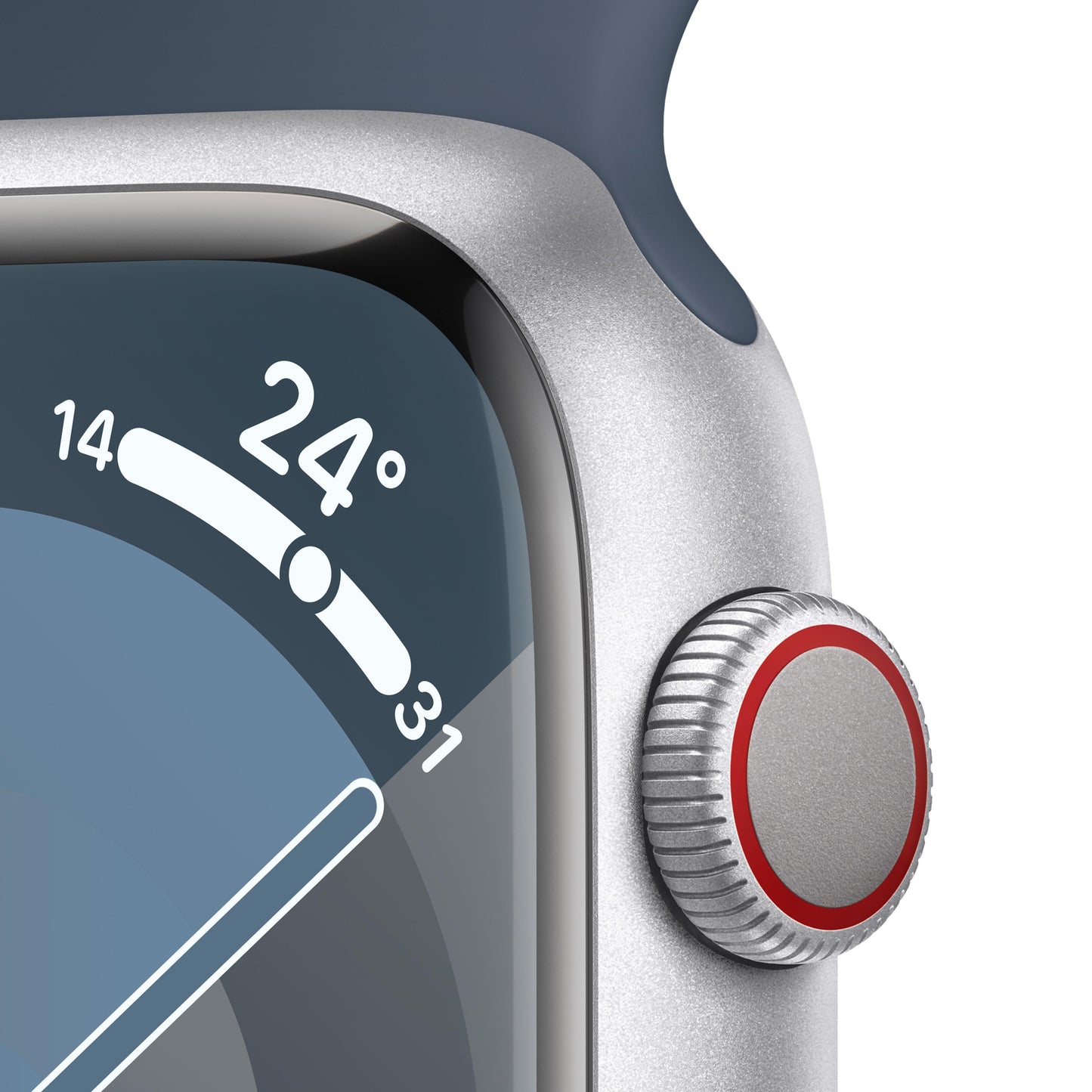 Apple Watch Series 9 GPS + Cellular 45mm Silver Aluminium Case with Storm Blue Sport Band - S/M