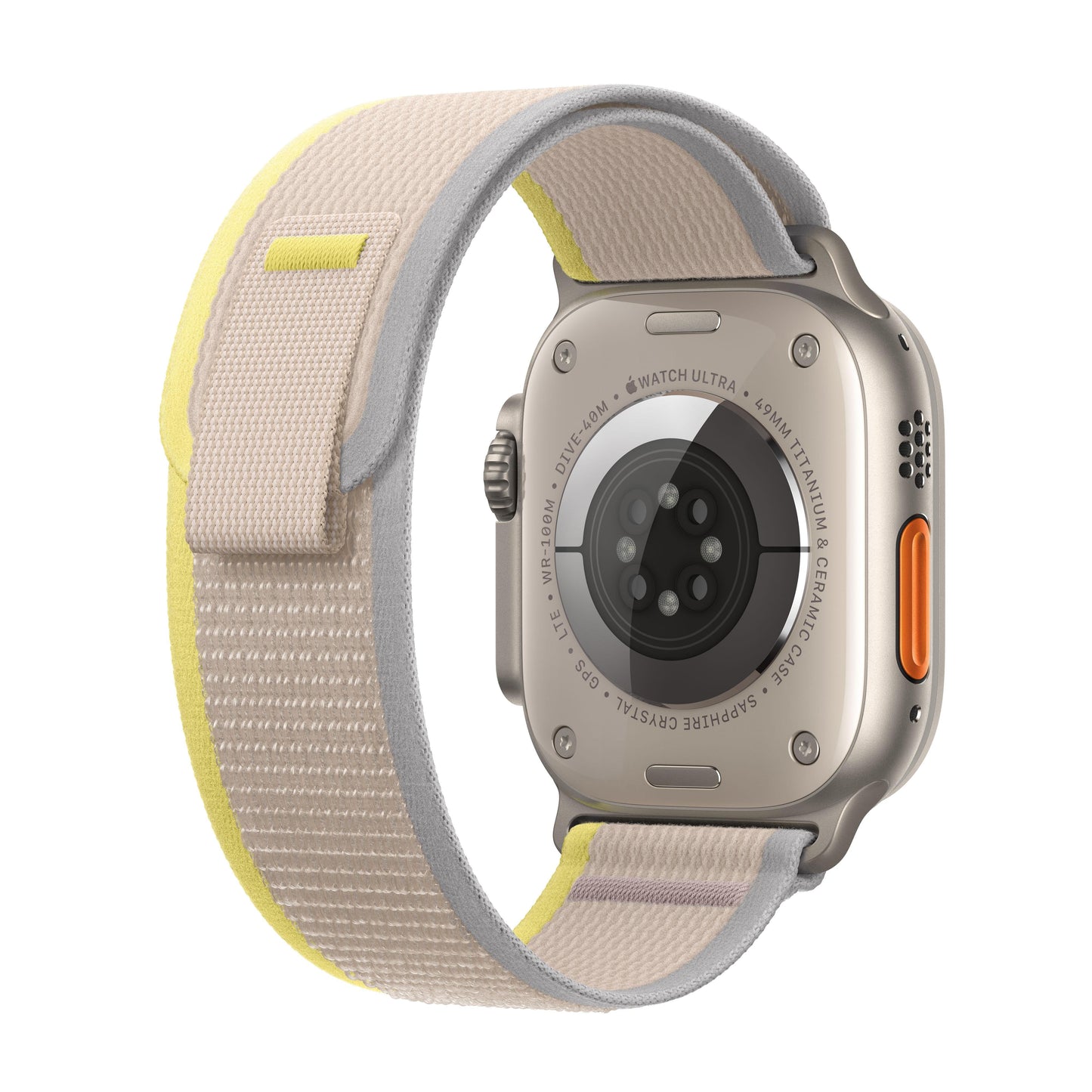 Apple Watch Ultra GPS + Cellular, 49mm Titanium Case with Yellow/Beige Trail Loop - S/M