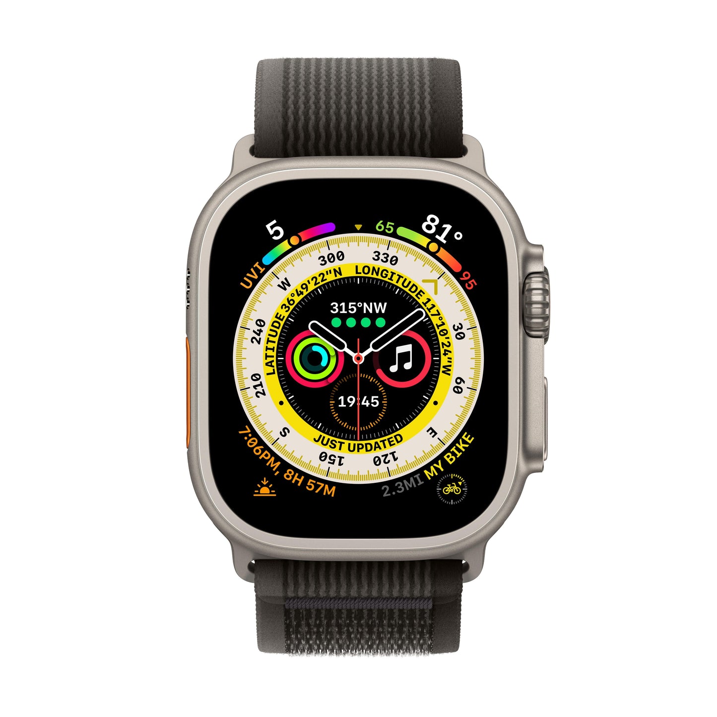 Apple Watch Ultra GPS + Cellular, 49mm Titanium Case with Black/Grey Trail Loop - M/L