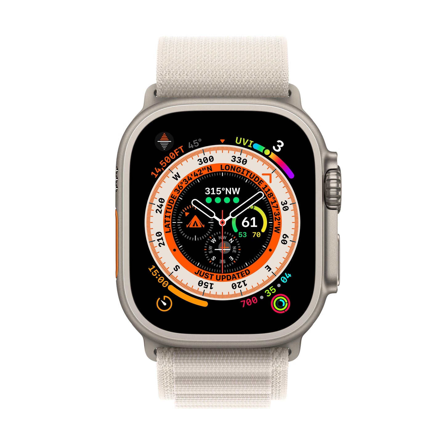 Apple Watch Ultra GPS + Cellular, 49mm Titanium Case with Starlight Alpine Loop - Small