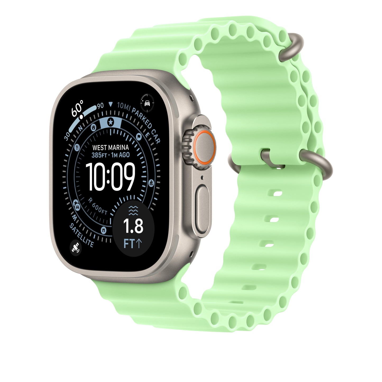 49mm Neon Green Ocean Band Extension - Natural Titanium Finish