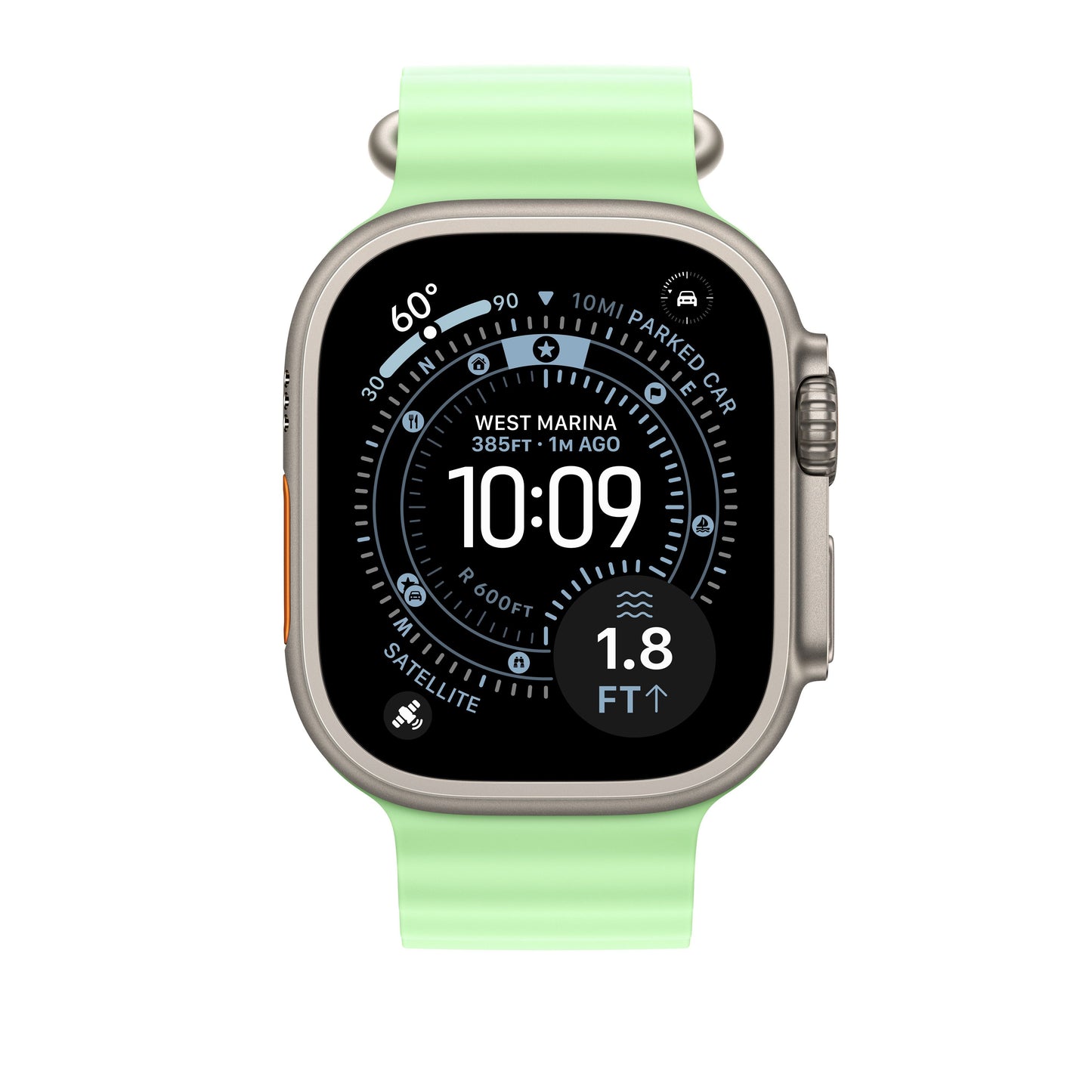 49mm Neon Green Ocean Band Extension - Natural Titanium Finish