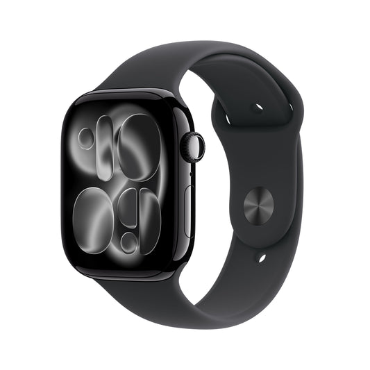 Apple Watch Series 11 GPS + Cellular 46mm Jet Black Aluminium Case with Black Sport Band - M/L