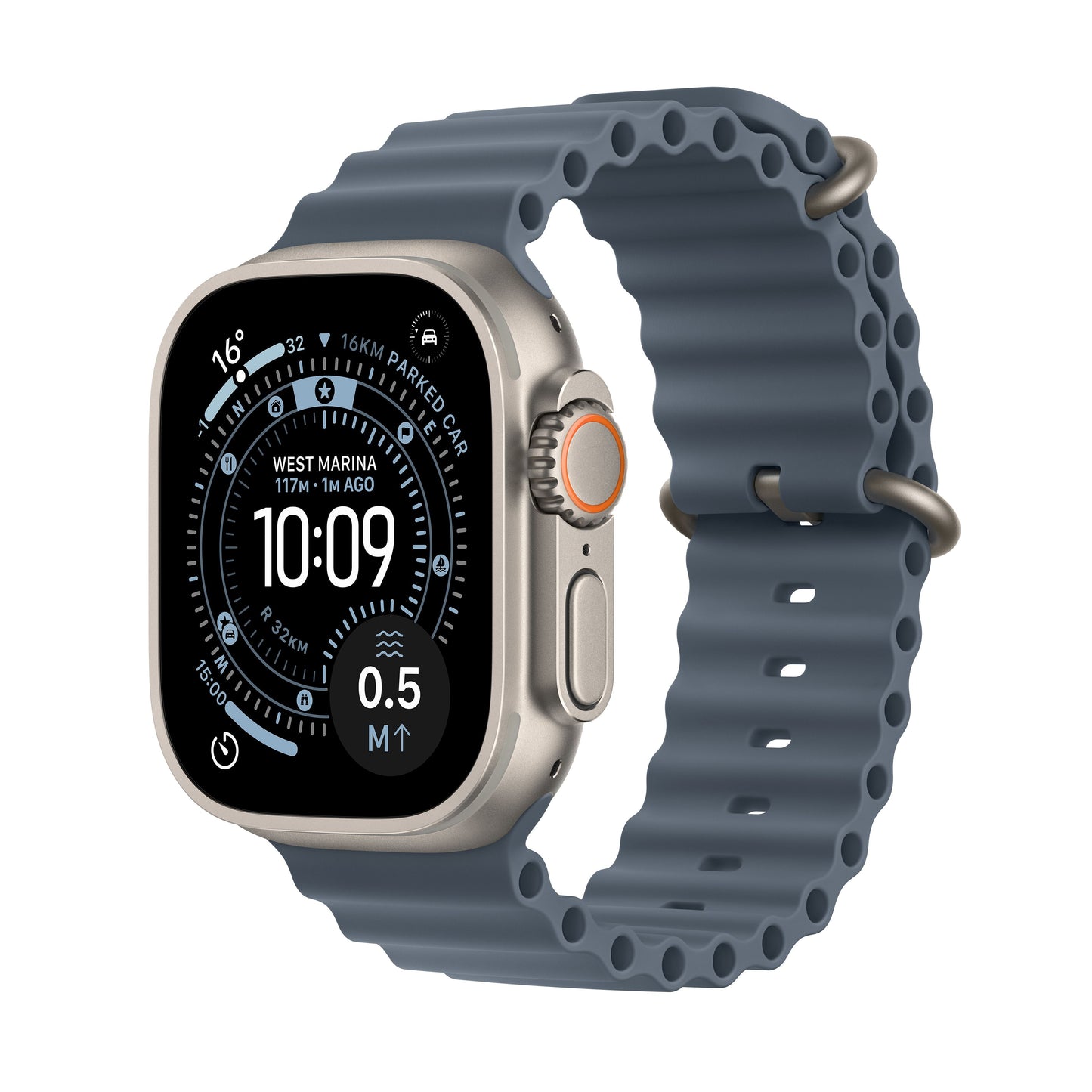Apple Watch Ultra 3 GPS + Cellular 49mm Natural Titanium Case with Anchor Blue Ocean Band