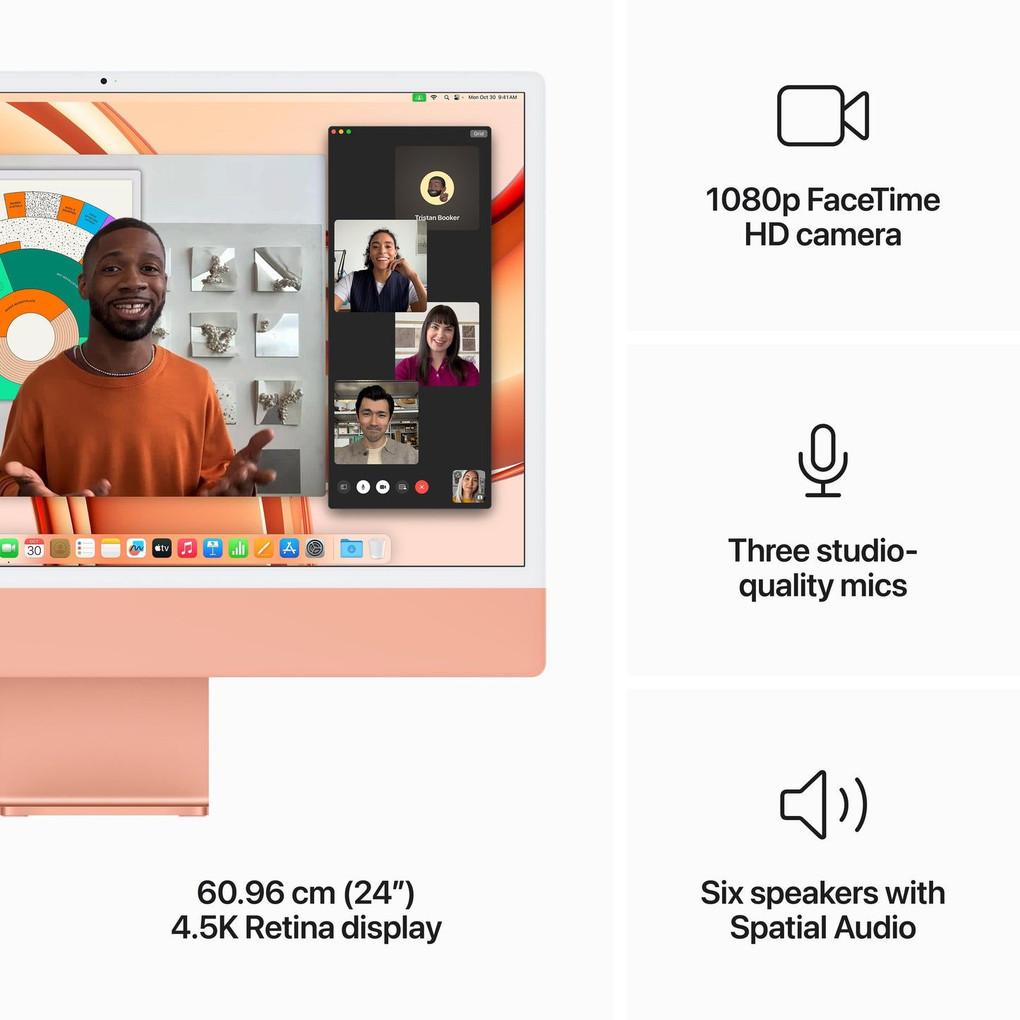 24-inch iMac with Retina 4.5K display: Apple M3 chip with 8?core CPU and 10?core GPU, 256GB SSD - Orange