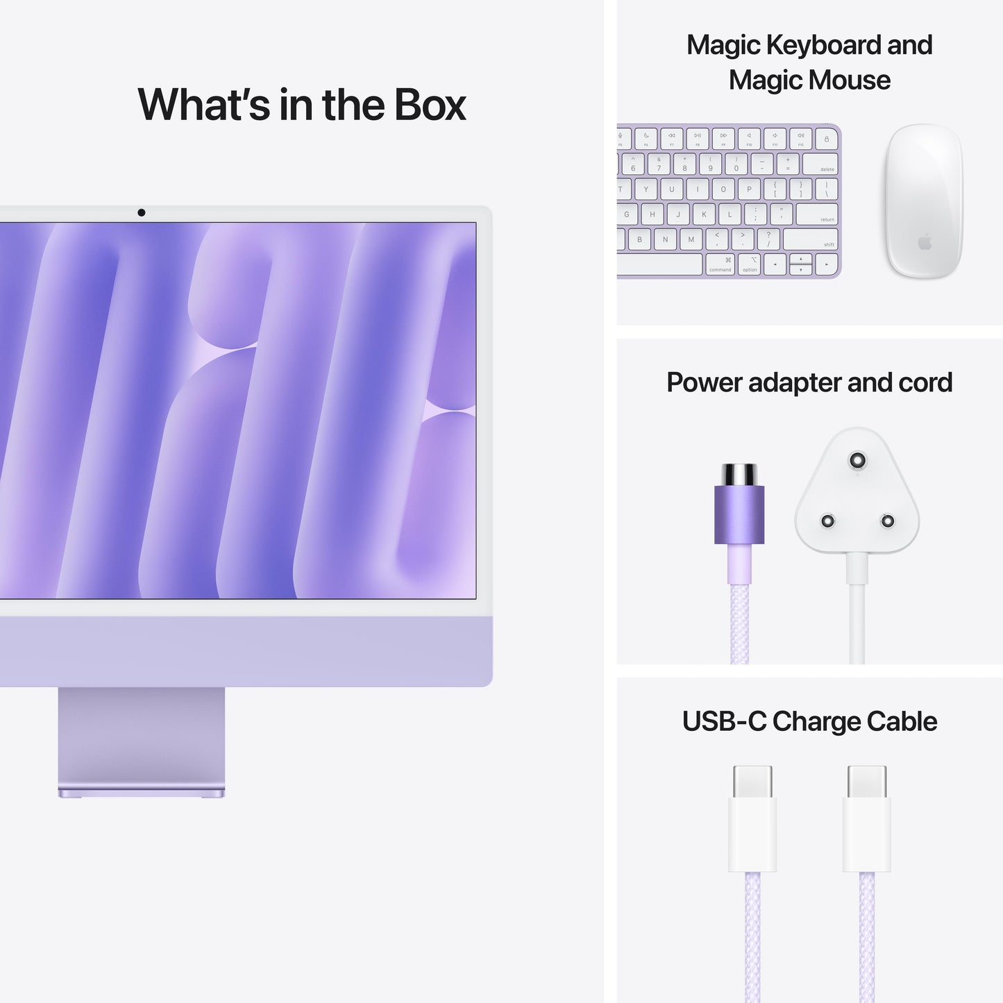 24-inch iMac with Retina 4.5K display: Apple M4 chip with 8-core CPU and 8-core GPU, 256GB SSD - Purple